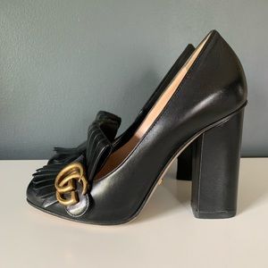 Gucci GG Marmont Fringe Block Heel Pump